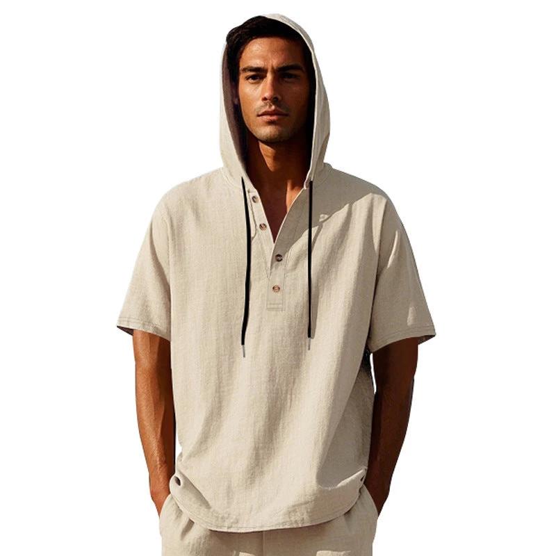 European And American Linen Short-sleeved Men's T-shirt Simple by GJG Denim