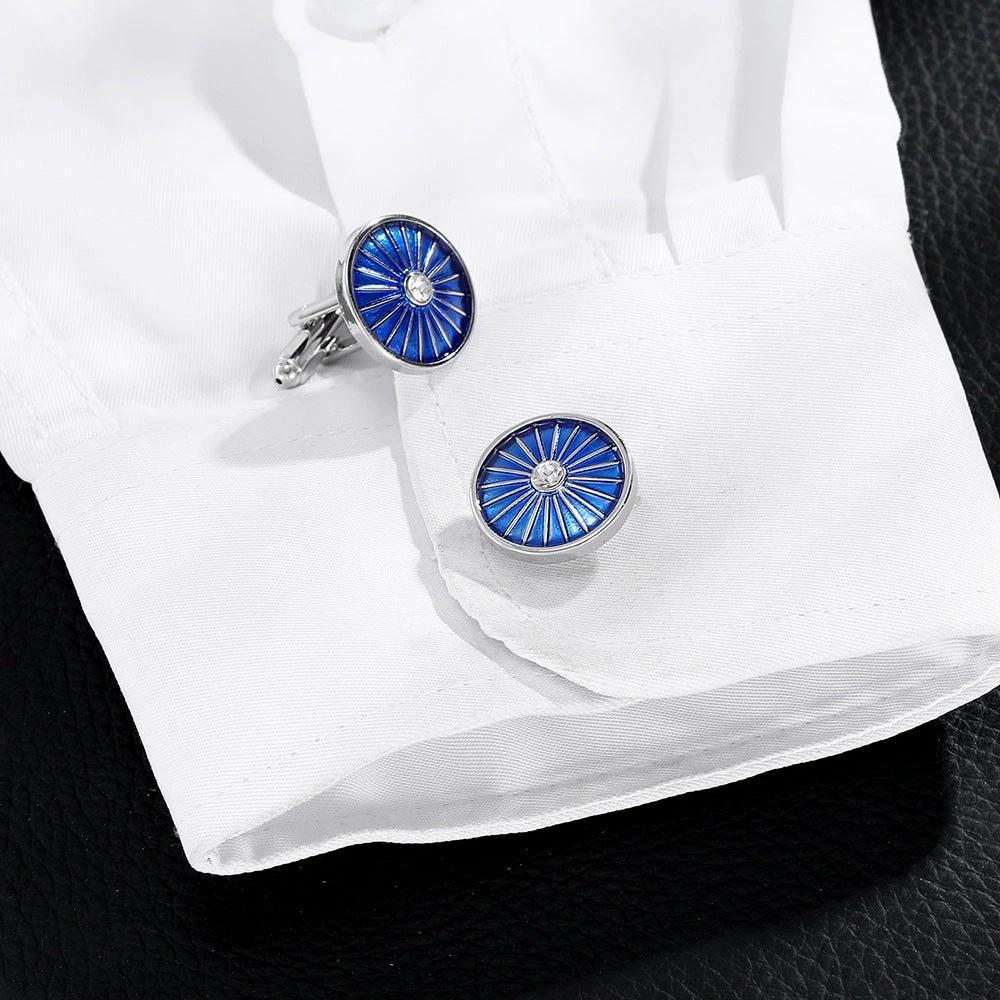 Round Line Blue Dripping Cufflinks for Men by GJG Denim