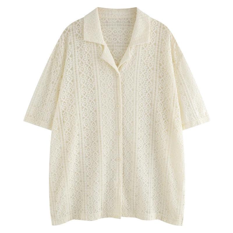 Thin Casual Vacation Breathable Knitted Lace Short Sleeve by GJG Denim