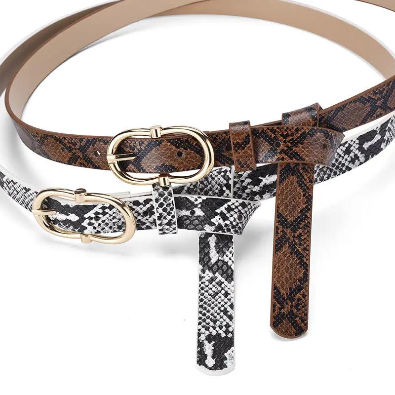 Simple And Versatile Snake Print Leather Belt For Women by GJG Denim