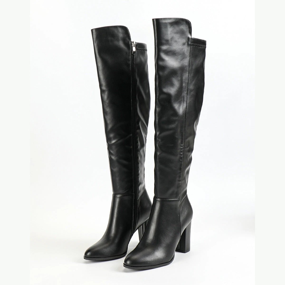 Women's Side Zipper Design Pointed Toe Chunky Heel Long Boots by GJG Denim