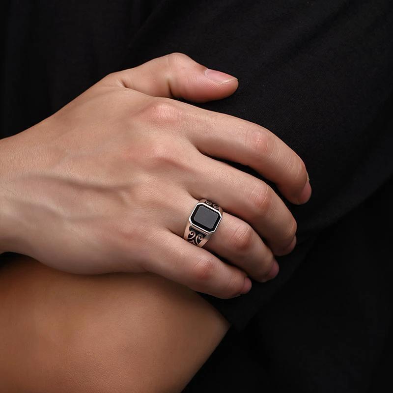 Retro-style Adjustable Black Ring For Men by GJG Denim