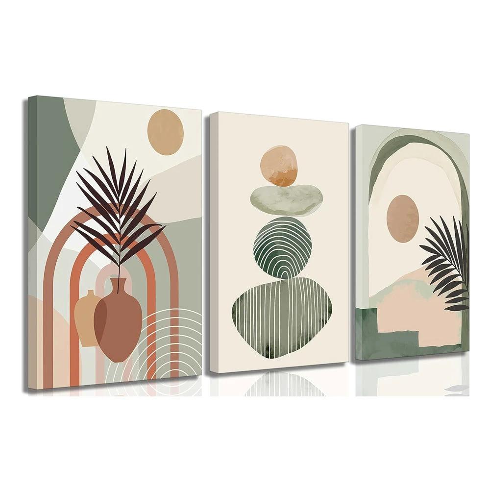 3 Pcs Boho Art Wall Decor Canvas Wall Art Decor Stretched And Framed Ready To Hang Size 12 X 16in by GJG Denim