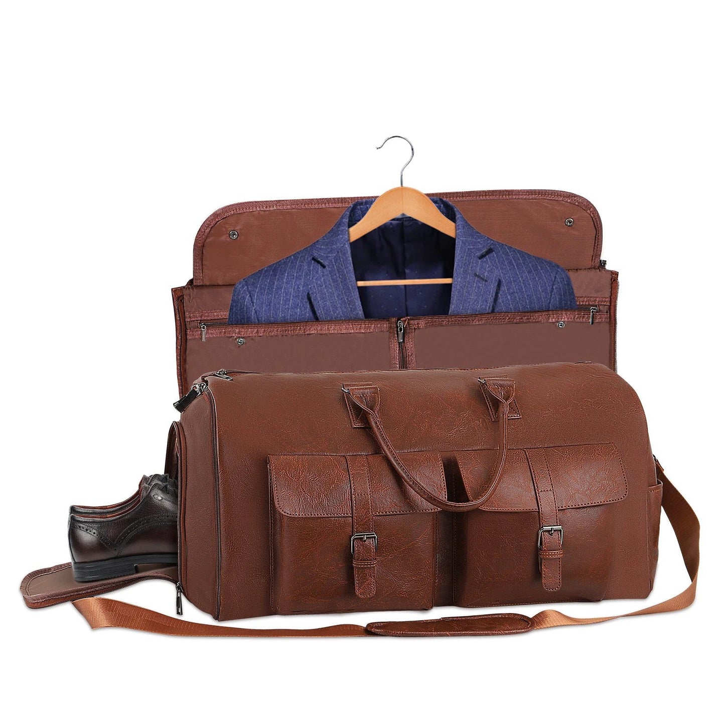 Men's Large Capacity Leather Suit Storage Bag by GJG Denim