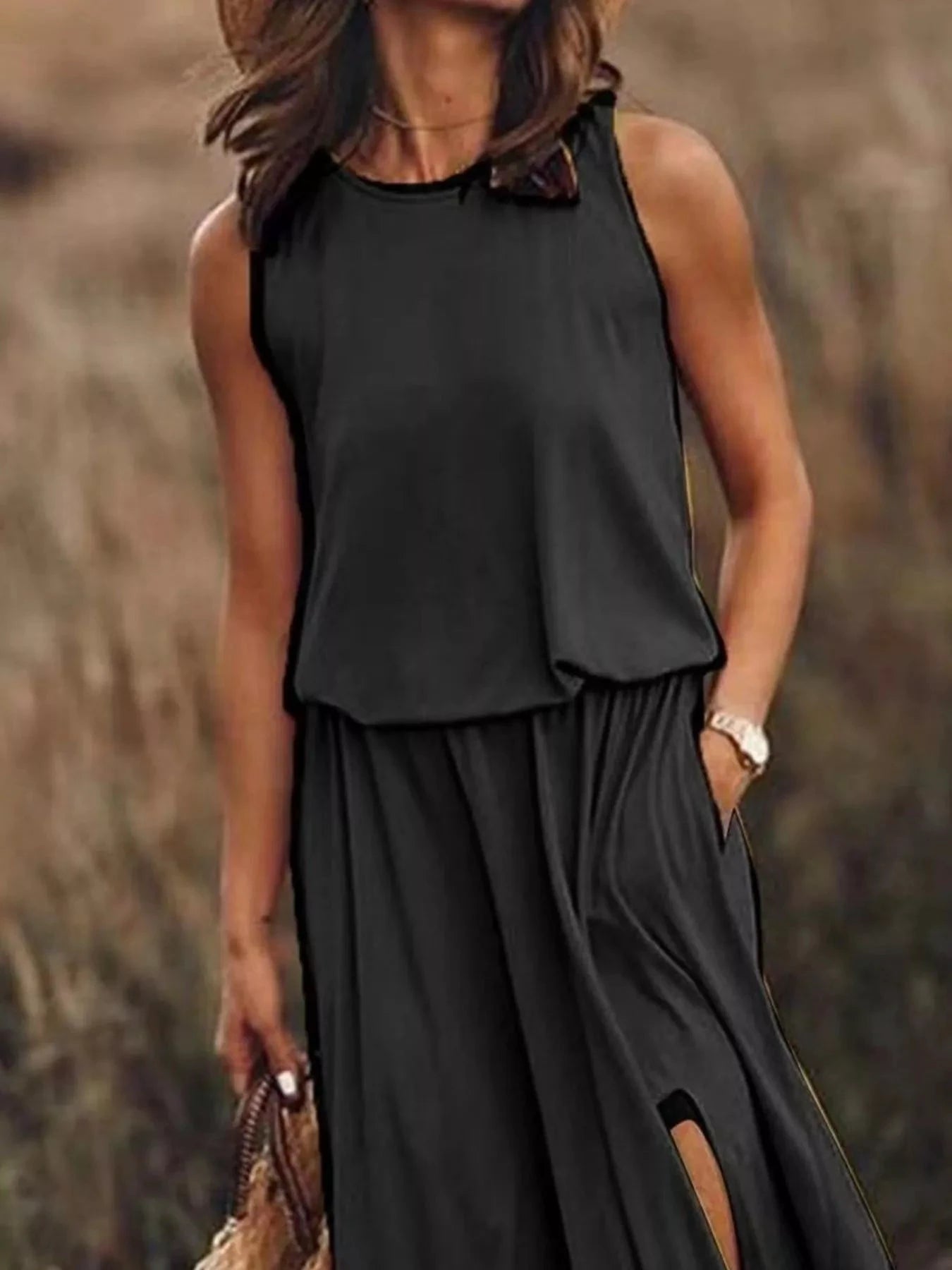 Full Size Round Neck Sleeveless Slit Maxi Dress Plus Size by Lady Ros