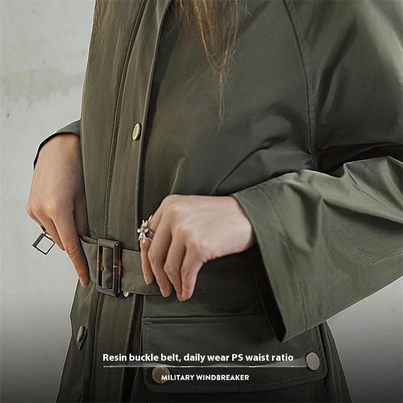 Retro Olive Green Trench Coat Mid-length Loose Women by GJG Denim