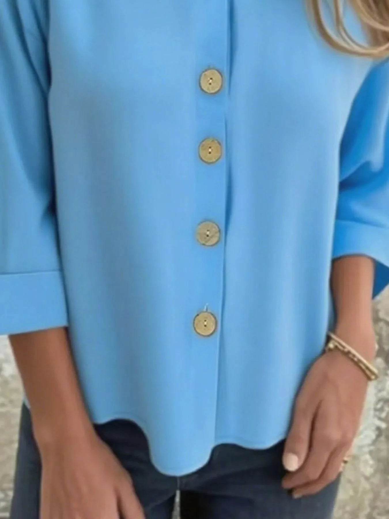 Full Size Button-Front 3/4 Sleeve Casual Blouse Plus Size by Lady Ros