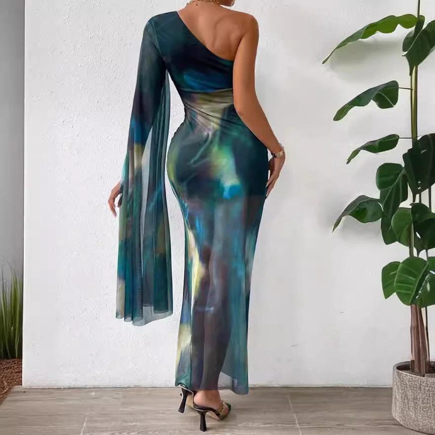 Fashion Printed Shoulder Long Sleeve Dress by GJG Denim