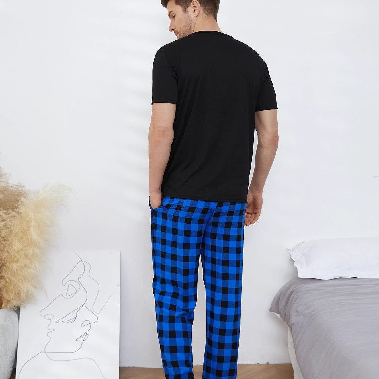 Men's Short-sleeved Long Pants Pajamas by GJG Denim