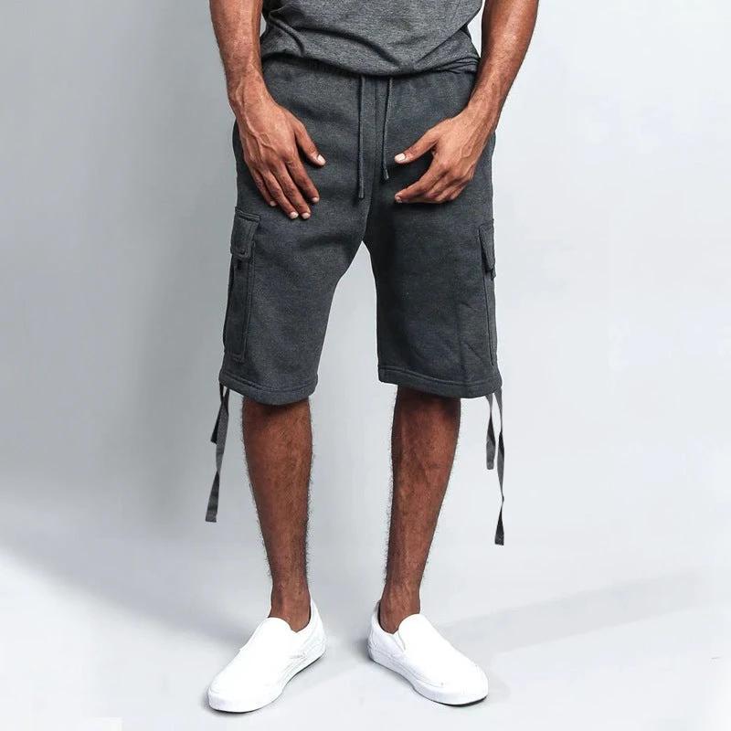 Men's Casual Five-point Overalls Multi-pocket Loose Straight Shorts by GJG Denim
