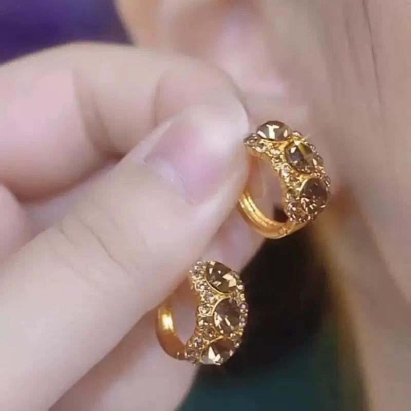 Diamond-embedded Brown Zircon Hoop Earrings by GJG Denim