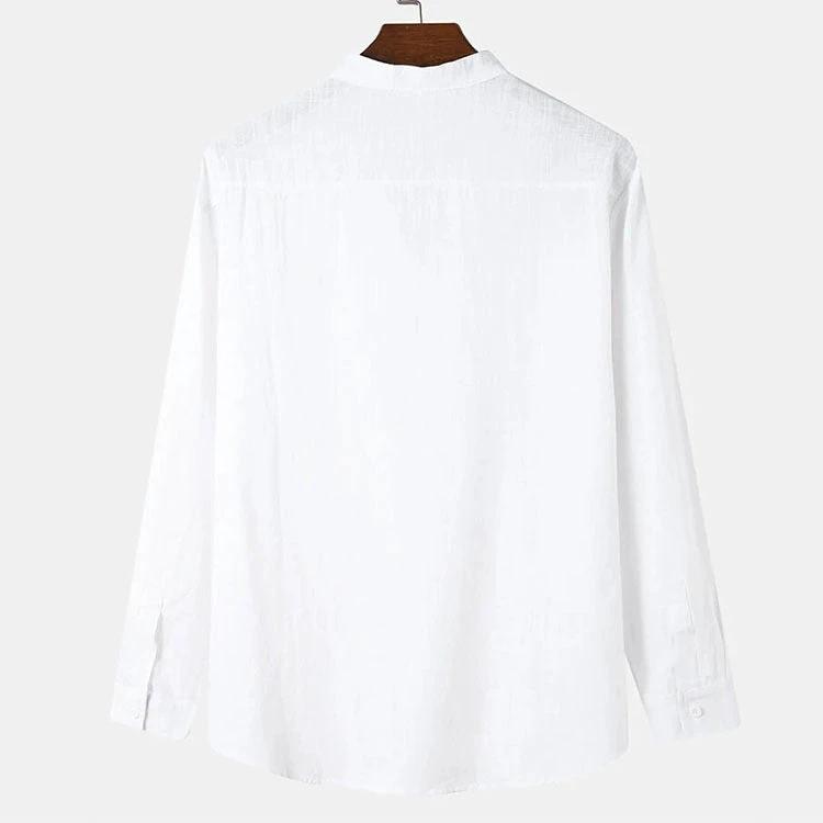 Men's Casual Stand-up Collar Solid Color Long Sleeve Shirt by GJG Denim
