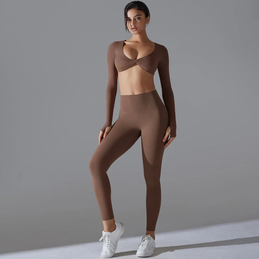 Yoga Clothes Sports Push Up Long Sleeve Workout Clothes Suit by GJG Denim
