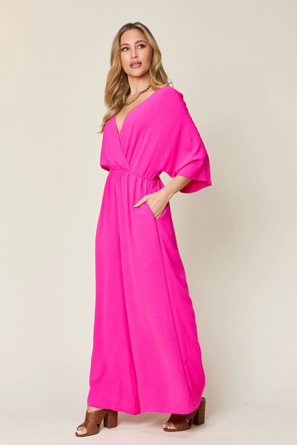 Tie-Waist Jumpsuit with Wide Legs and Short Sleeves by Lady Ros