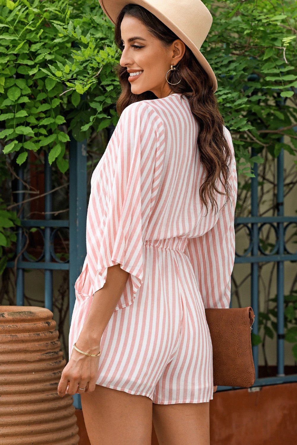 Bow Striped Kimono Sleeve Romper by Lady Ros