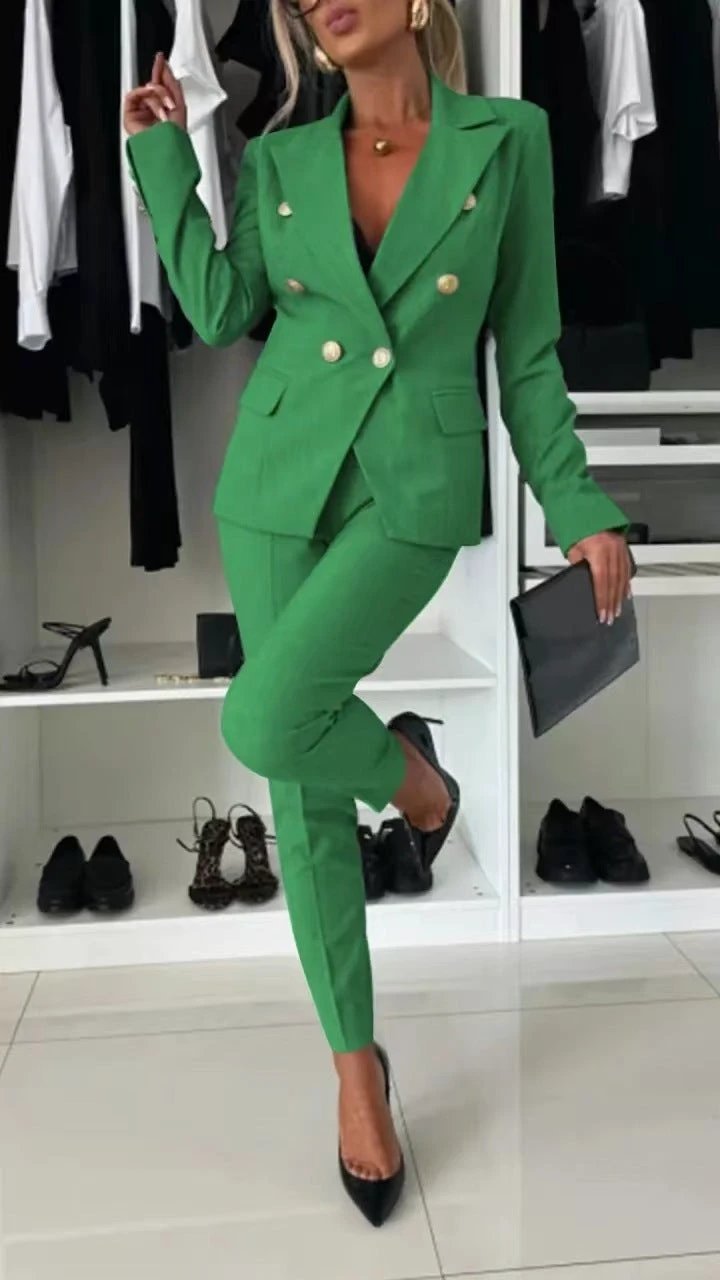 New All-matching Casual Suit Lapel Button-down Jacket And Slim-fit Trousers For Women's Office Business Set Clothing by GJG Denim