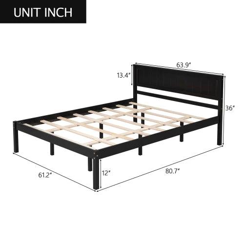 Platform Bed Frame With Headboard, Wood Slat Support, No Box Spring Needed, Queen,Espresso by GJG Denim