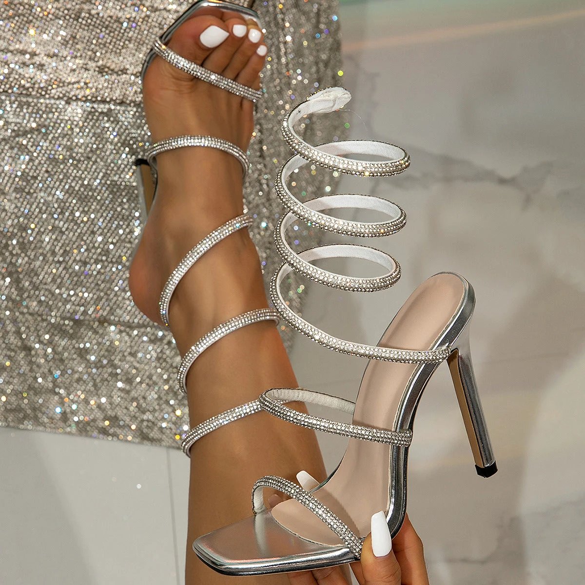 Fashion Snake-wrapped Sexy Crystal High Heels by GJG Denim