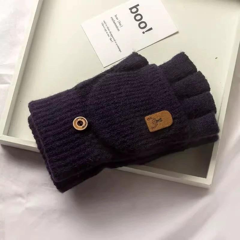Men's Half Finger Knitted Wool Flip Gloves by GJG Denim