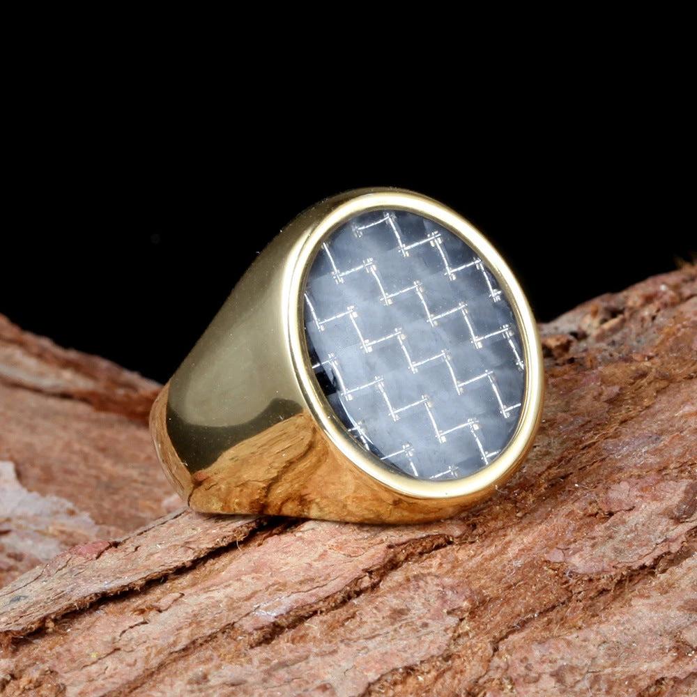 Popular Retro Carbon Fiber Titanium Steel Ring For Men by GJG Denim