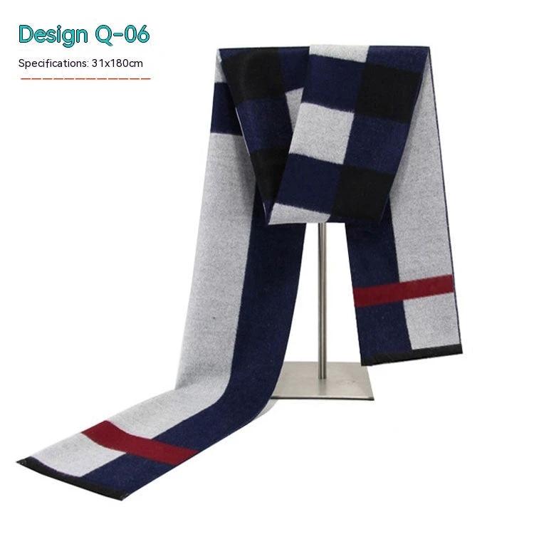 Men's Striped Winter Warm Artificial Cashmere Scarf For Men by GJG Denim