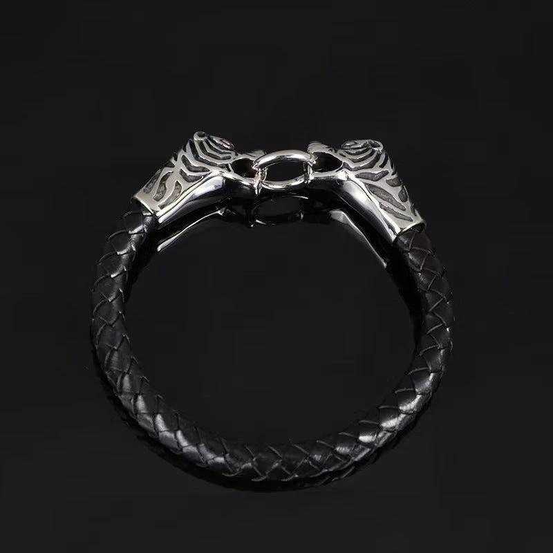 Men's Bold Retro Bracelet With Two Tiger Heads by GJG Denim