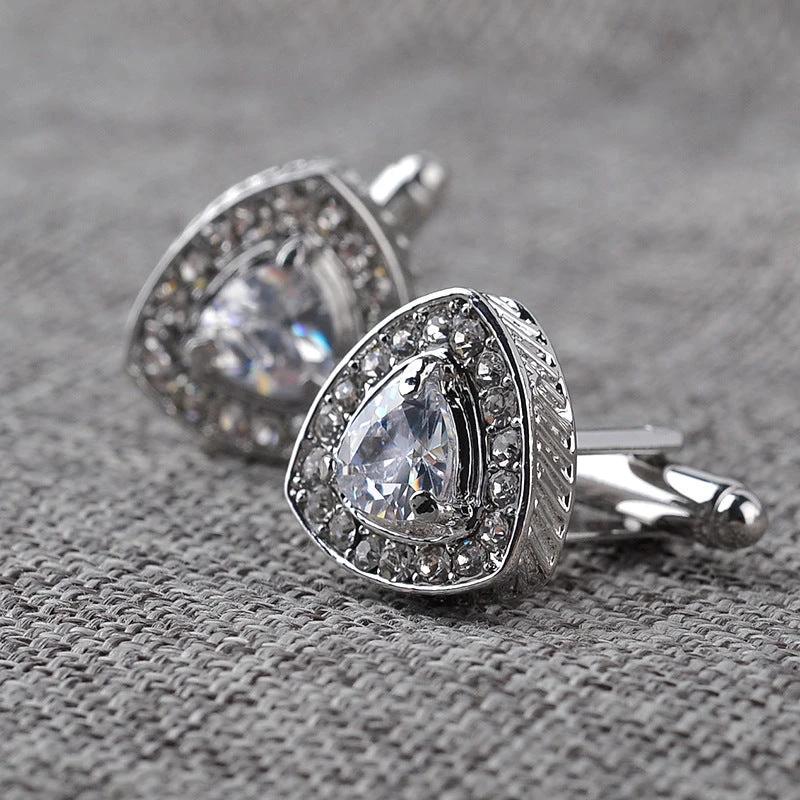 Men's Shirt Cufflinks Triangle Crystal French Diamond by GJG Denim