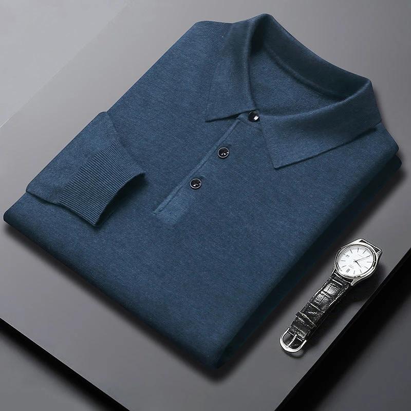 Men's Polo Knitted Long Sleeve Shirt by GJG Denim