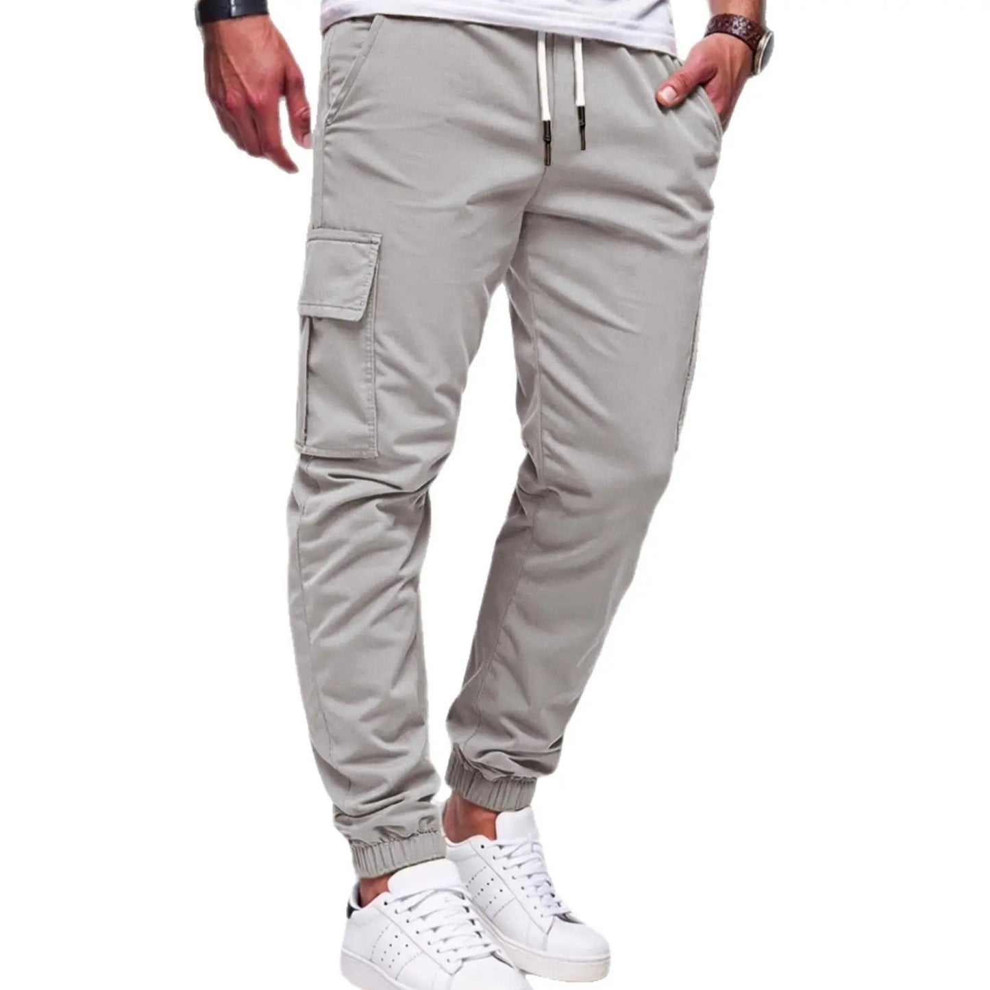 Mens Solid-color Pants With Drawstring Elastic Cuffs by GJG Denim