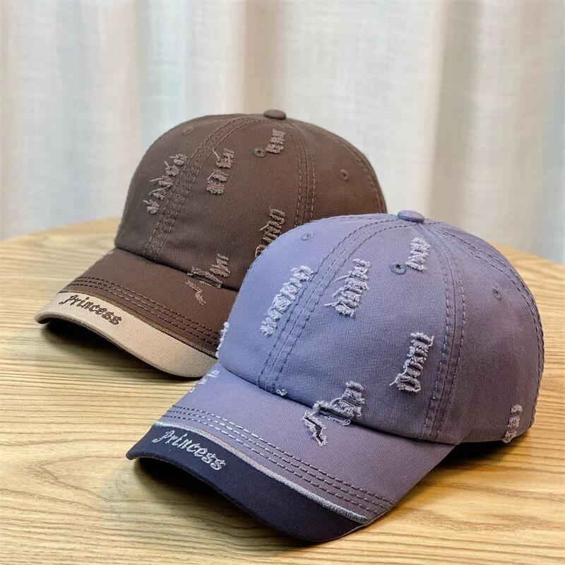 Double-stitching Shabby Embroidered Letter Baseball Cap For Men by GJG Denim