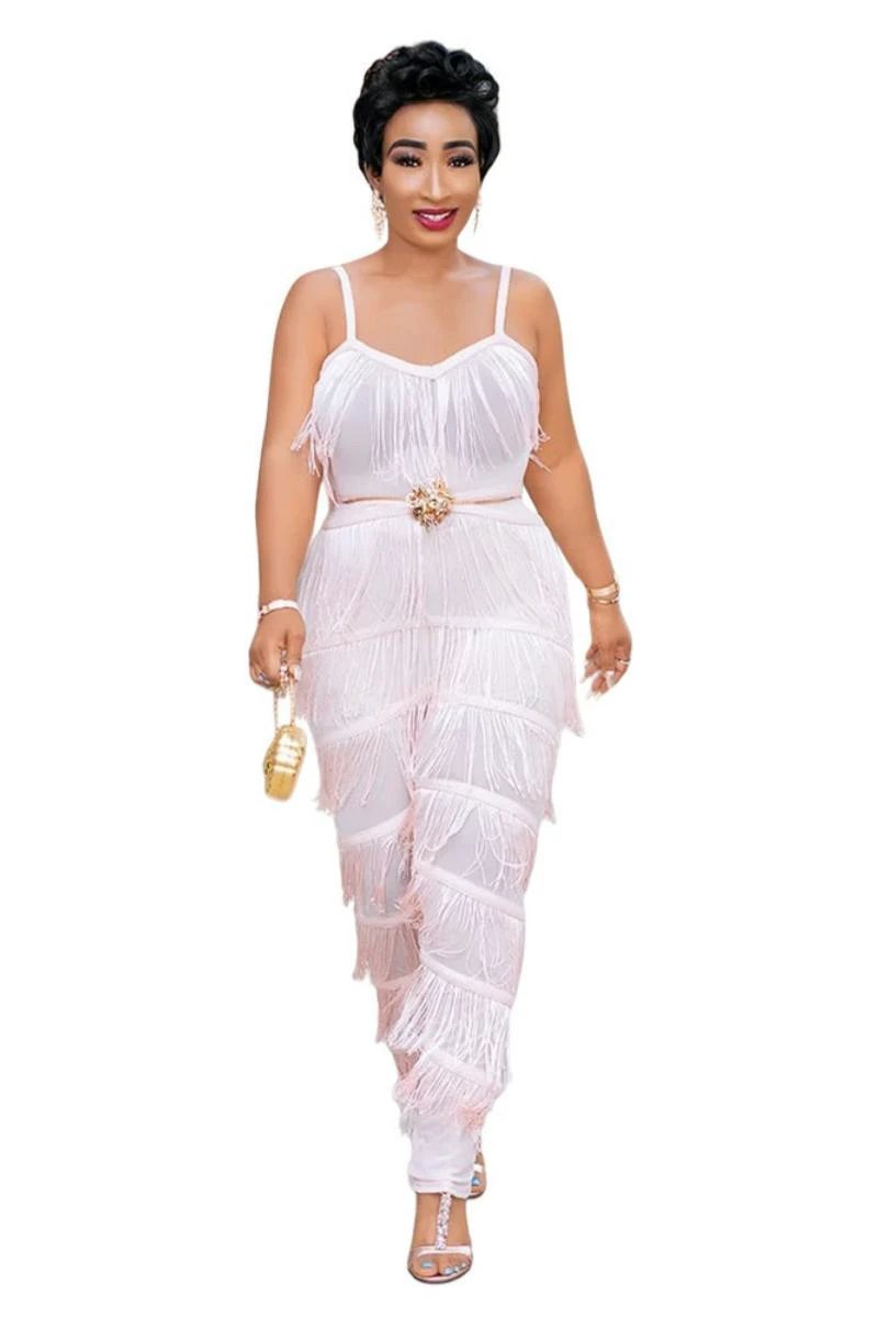 Plus Size Suspenders Women's Fringed Jumpsuit by GJG Denim