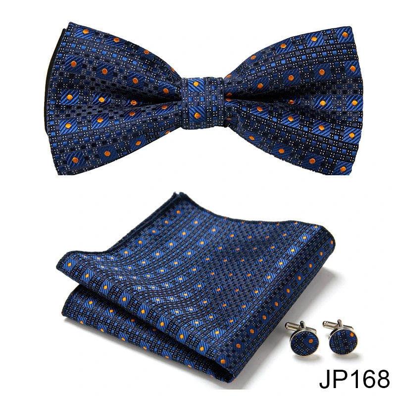 Men's Formal Bow Tie Handkerchief and Cuff links Set by GJG Denim