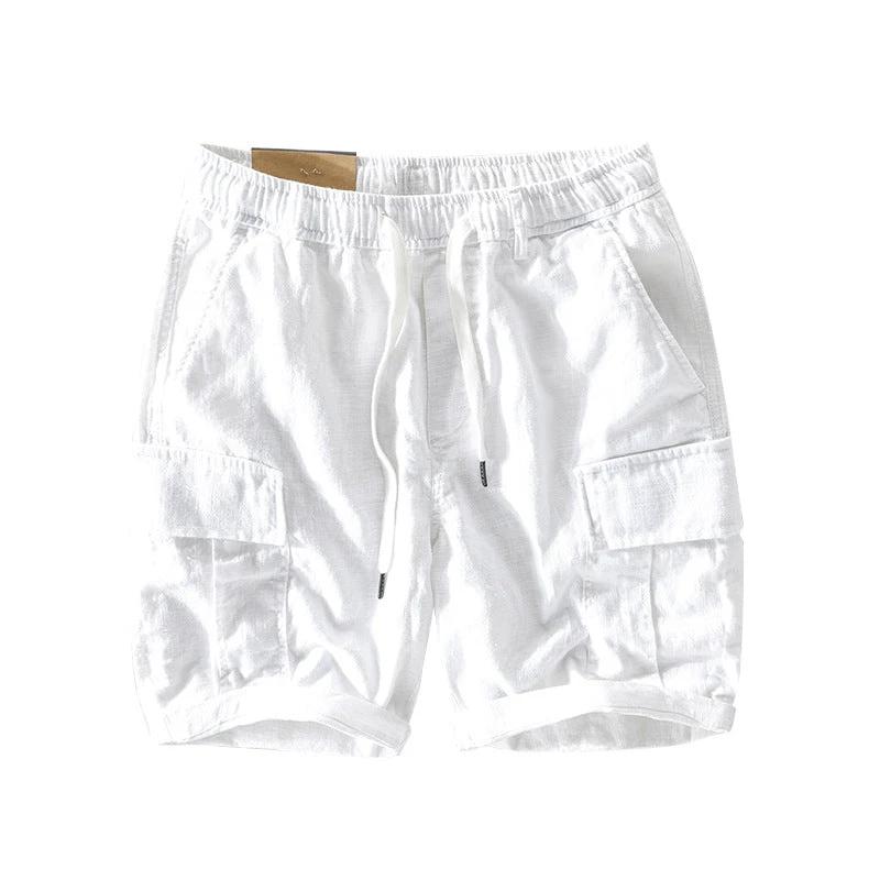 Men's Casual Drawstring Linen Shorts With Pockets by GJG Denim
