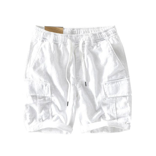 Men's Casual Drawstring Linen Shorts With Pockets by GJG Denim