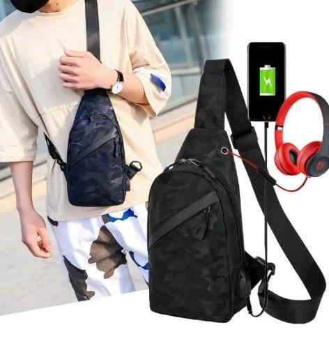 Men's Camouflage Chest Bags With Headphone Hole by GJG Denim
