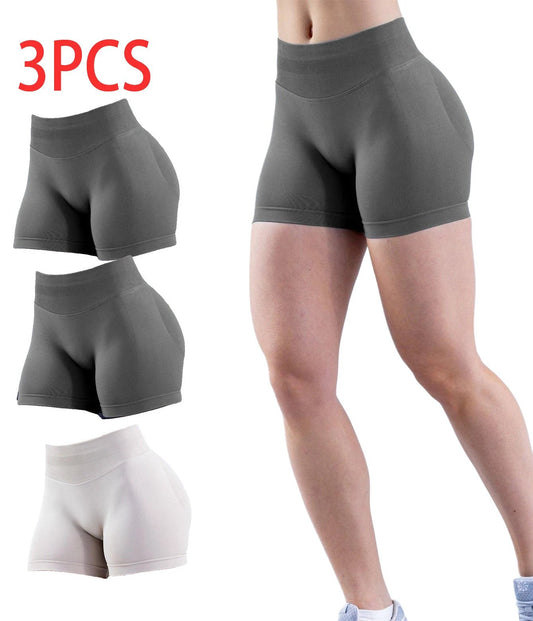 3PCS High-waisted Solid-color Training Shorts by GJG Denim
