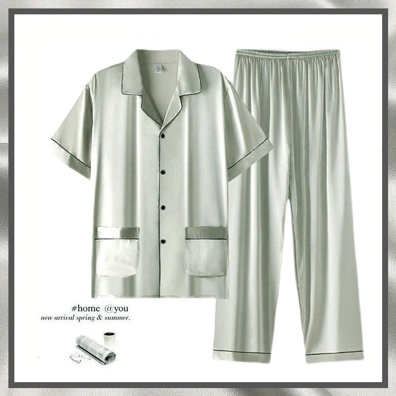 Men's Short Sleeve Trousers Thin Pajama Suit by GJG Denim