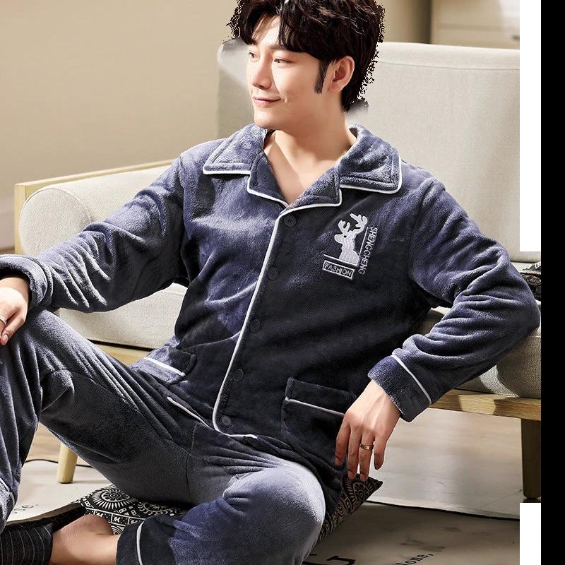 Men's Long-sleeved Flannel Warm Pajamas by GJG Denim
