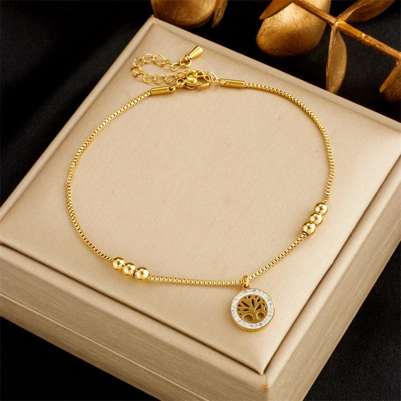Fashionable Heart-Shaped White Shell Life Tree Butterfly Womens Anklet by GJG Denim