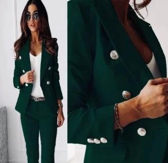 New All-matching Casual Suit Lapel Button-down Jacket And Slim-fit Trousers For Women's Office Business Set Clothing by GJG Denim