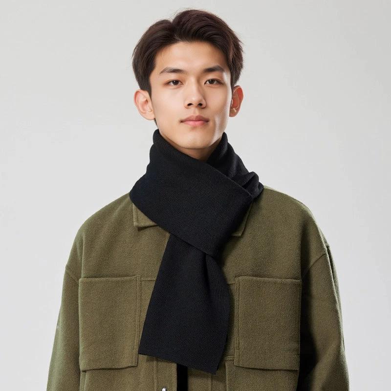 Solid-color Versatile Knitted Wool Scarf For Men by GJG Denim