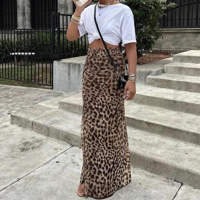 Leopard Print Women's High Waist Elegant Graceful Slimming Skirt by GJG Denim