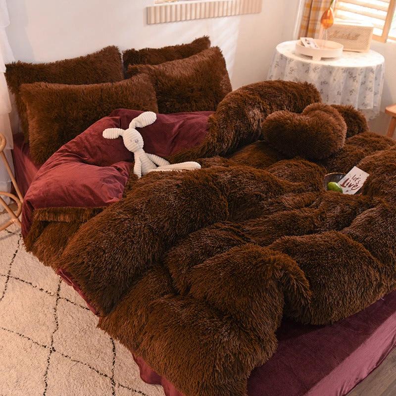 Luxury Thick Fleece Duvet Cover Queen King Winter Warm Bed Quilt Cover Pillowcase Fluffy Plush Shaggy Bedclothes Bedding Set Winter Body Keep Warm by GJG Denim
