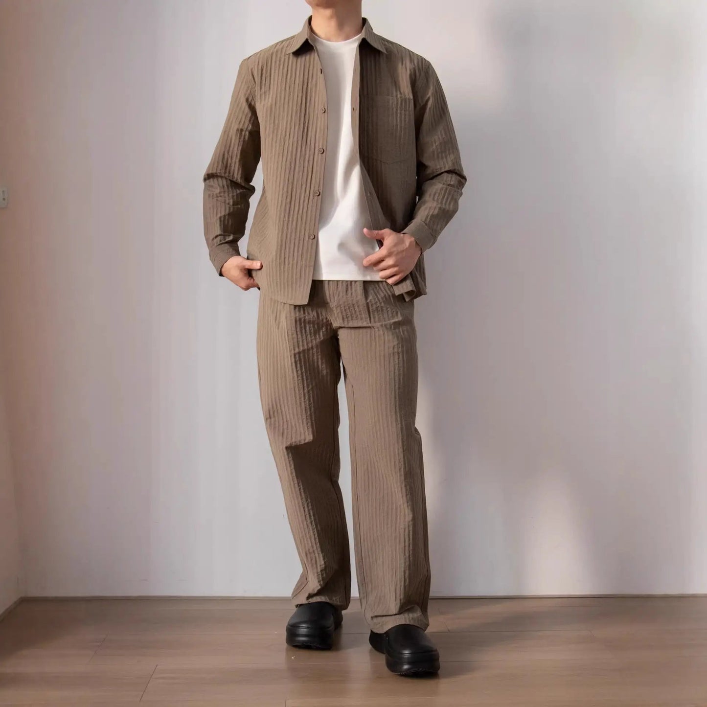 Japanese-style Wood-grain Textured Shirt Set by GJG Denim