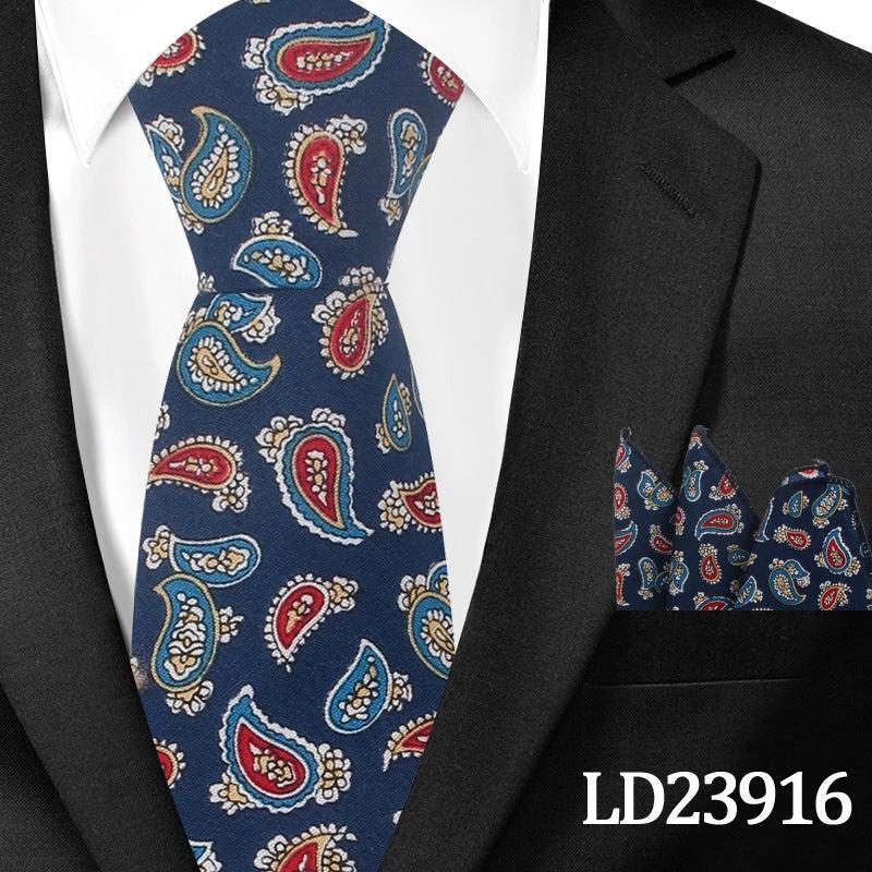 Men's Casual Cotton Floral Print 6cm Tie and Pocket Square by GJG Denim