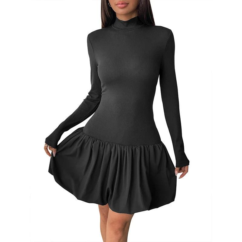 Simple Elegant Basic Turtleneck Long Sleeve Solid Color Dress by GJG Denim