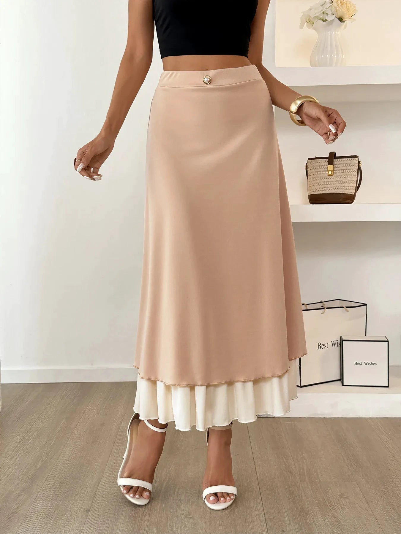 Layered Midi Skirt with Contrast Hem Detail by Lady Ros