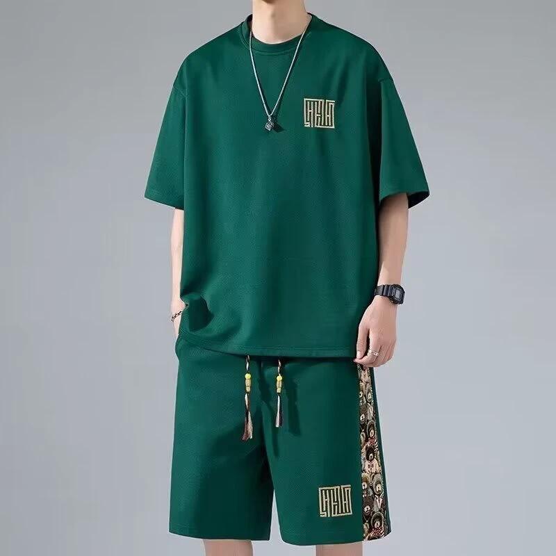 Waffle Embroidery Summer Loose All-match Short Sleeve Two-piece Set by GJG Denim