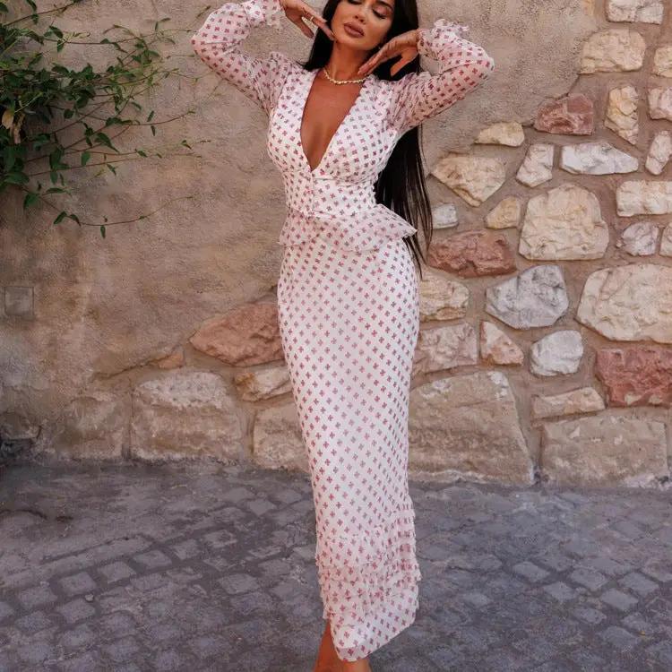 Cross Print Two-Piece Peplum Set by GJG Denim
