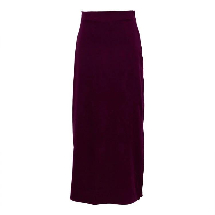 Women's Fashion Pure Color Minimal Versatile High Waist Long Skirt by GJG Denim